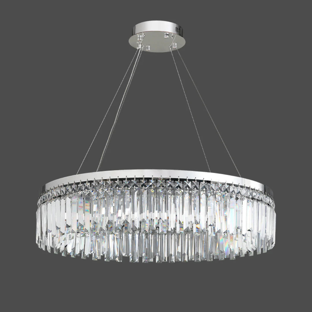 Silver Round Rectangle Crystal Chandelier