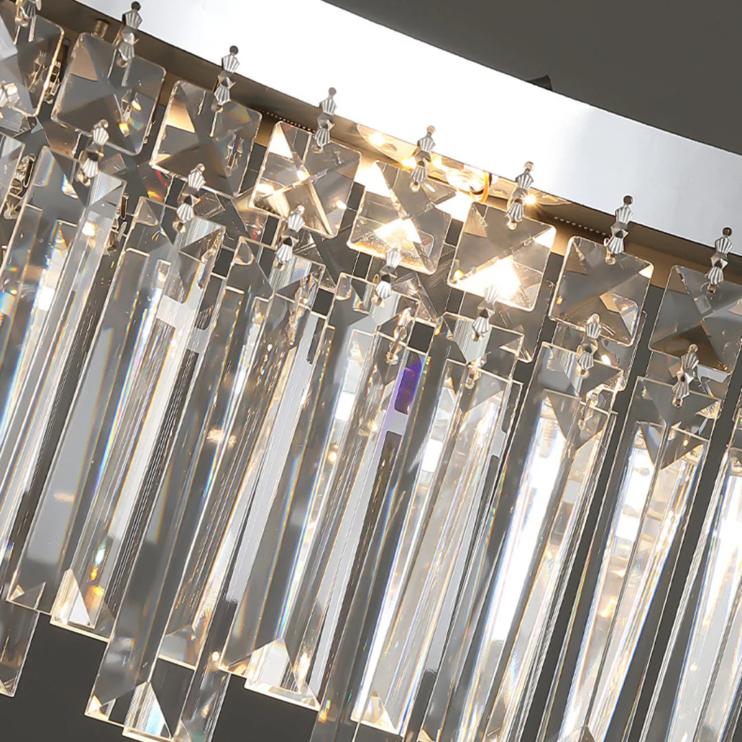 Silver Round Rectangle Crystal Chandelier