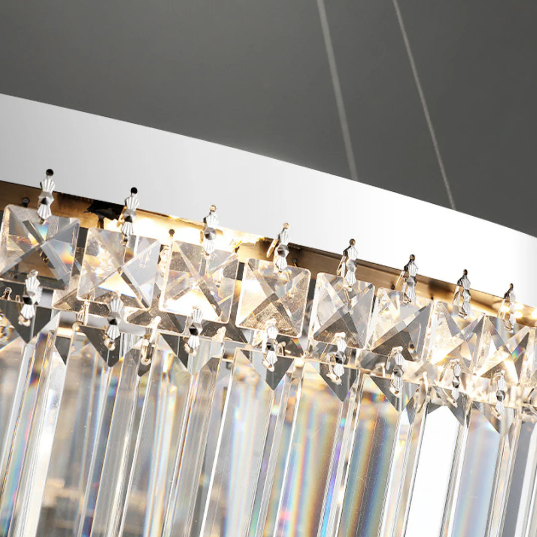 Silver Round Rectangle Crystal Chandelier