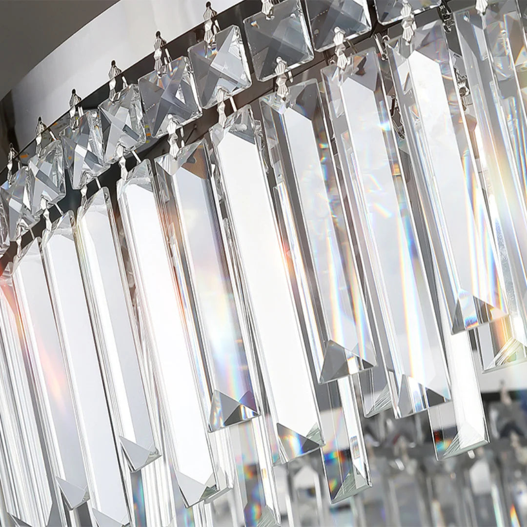 Silver Round Rectangle Crystal Chandelier