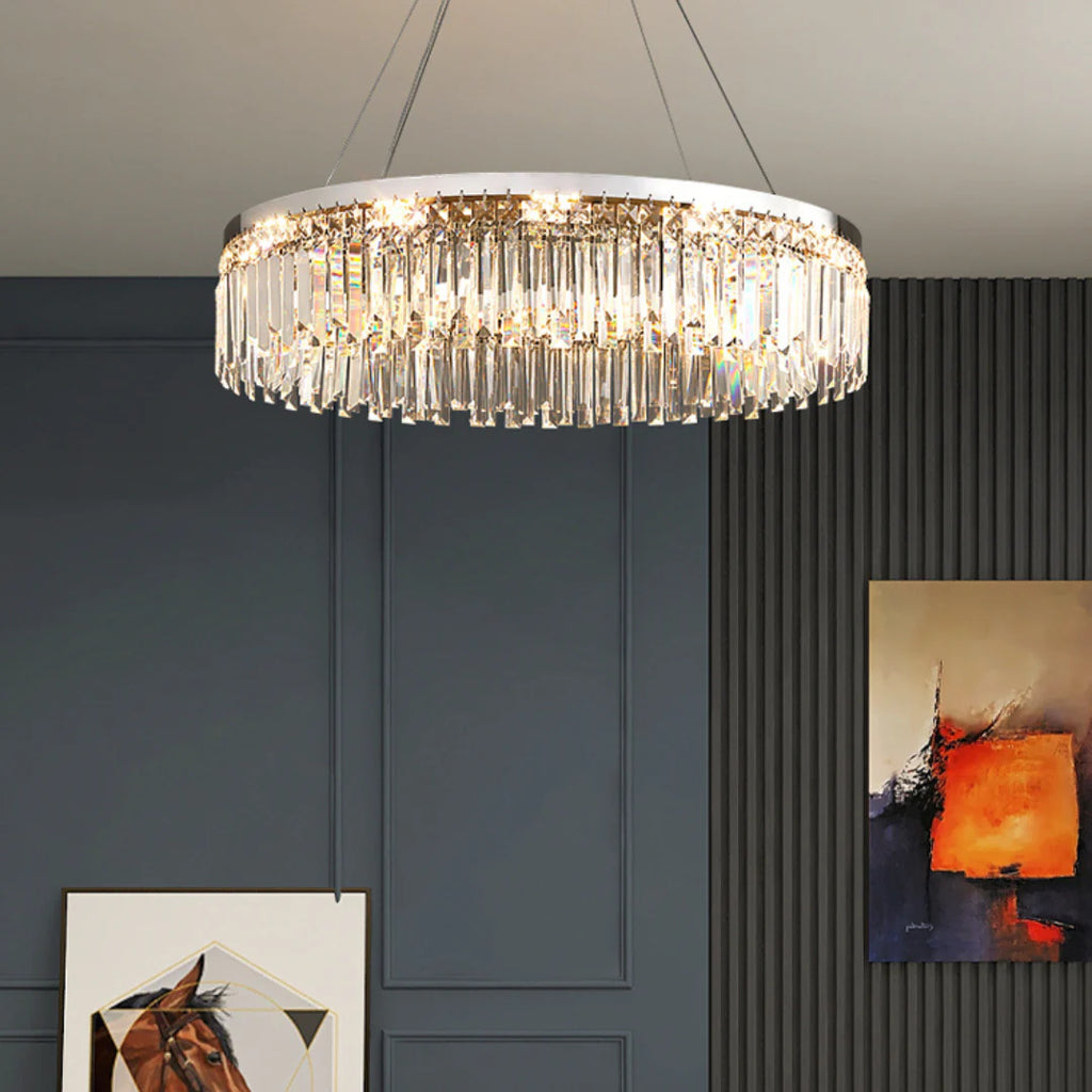 Silver Round Rectangle Crystal Chandelier