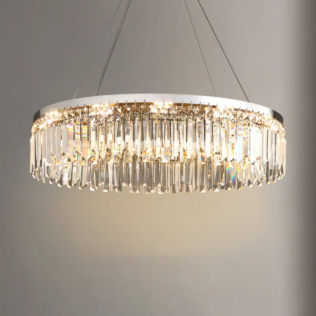 Silver Round Rectangle Crystal Chandelier