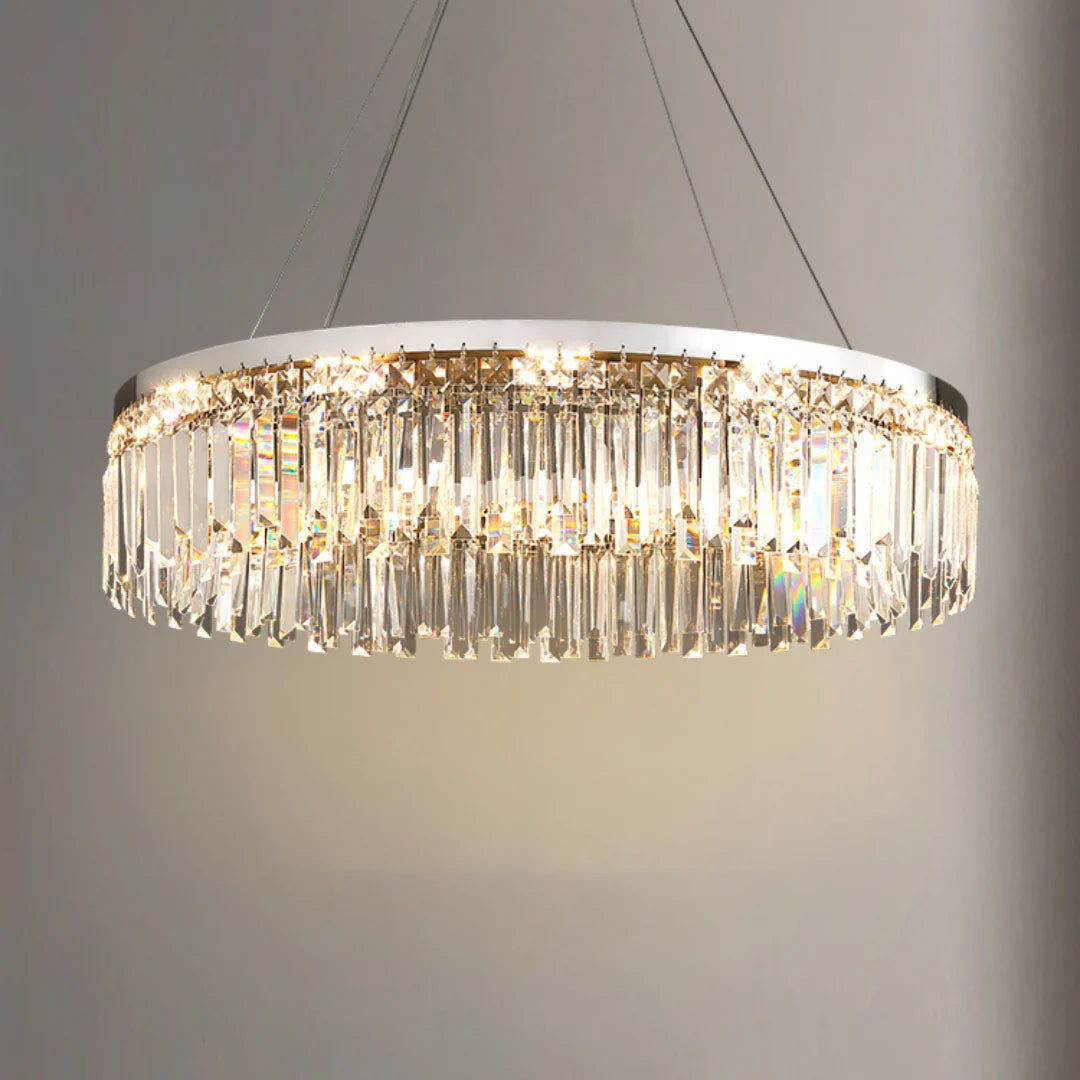 Silver Round Rectangle Crystal Chandelier