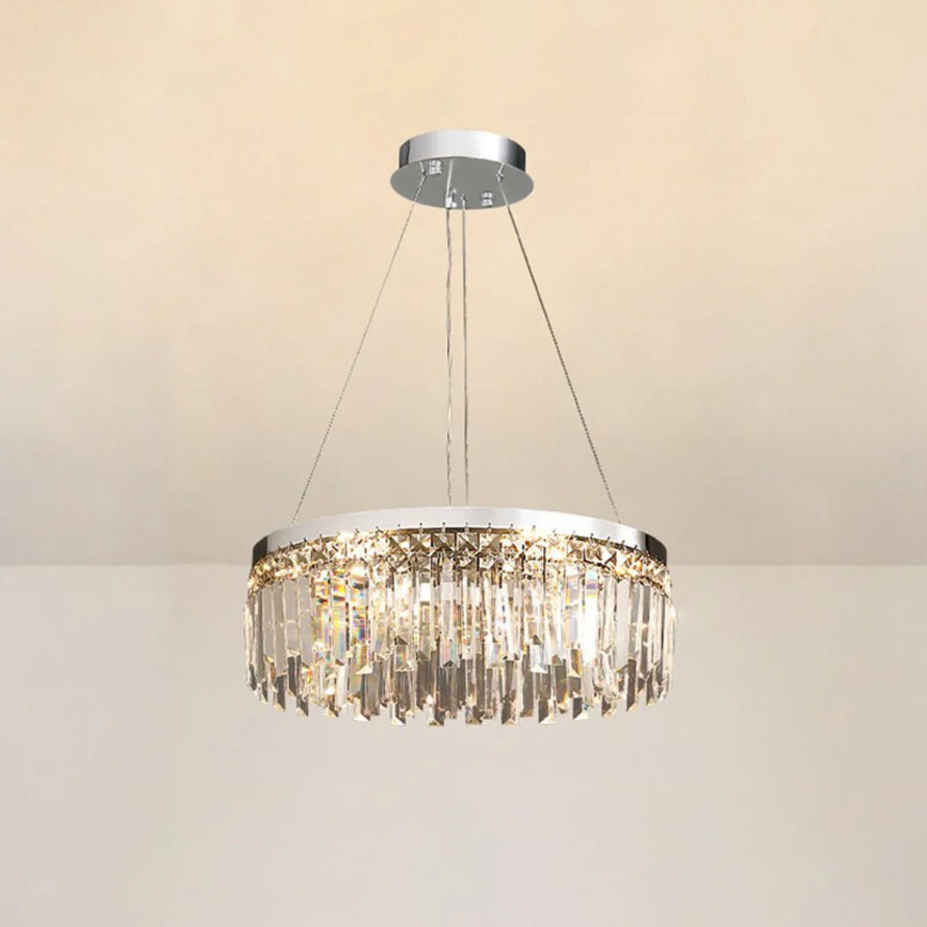 Silver Round Rectangle Crystal Chandelier