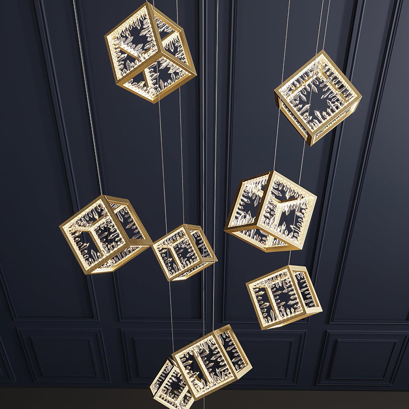 Modern Gold Cube Crystal Chandelier