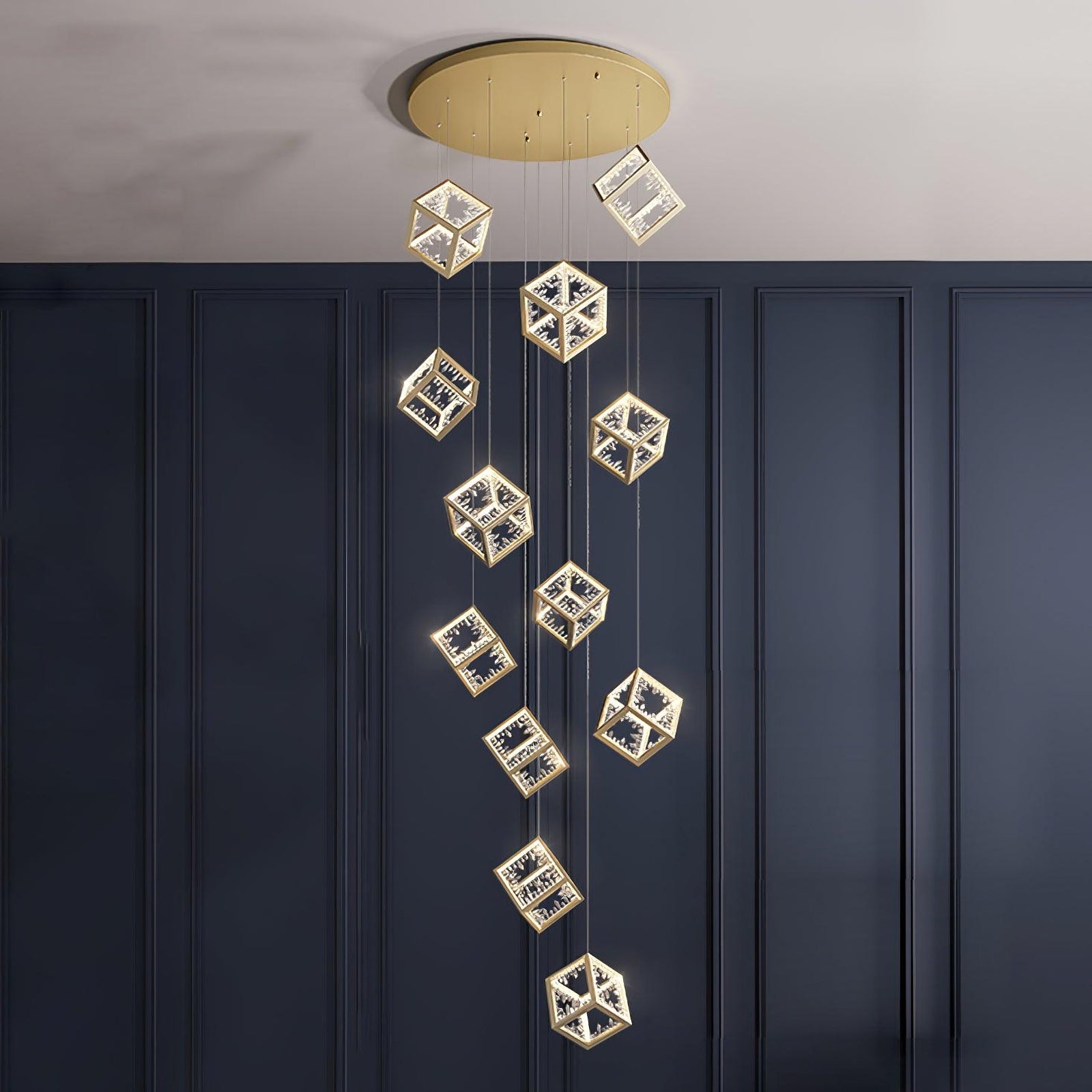 Modern Gold Cube Crystal Chandelier