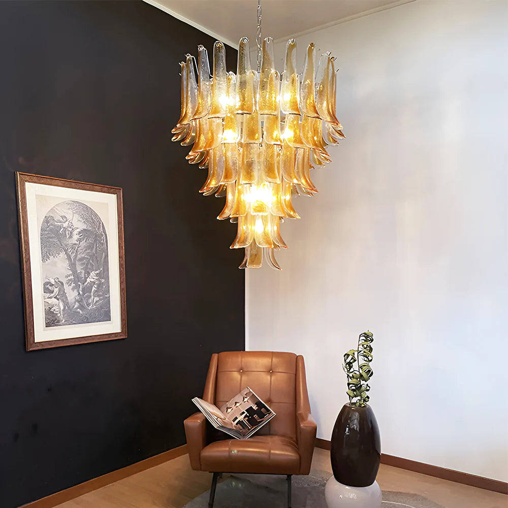 Murano Amber Glass Petals Chandelier