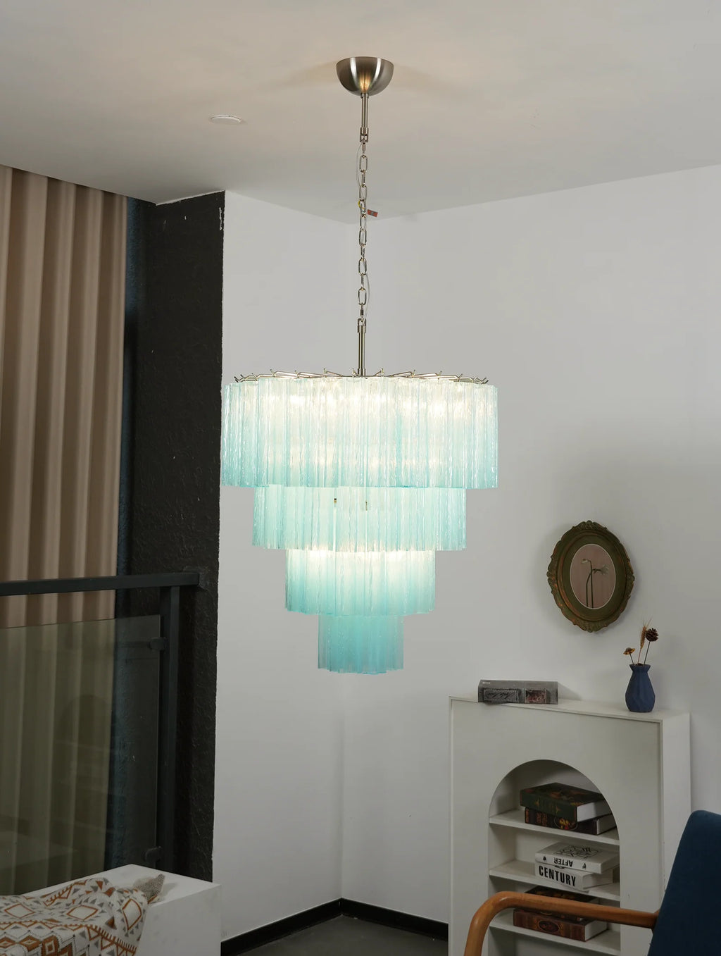 Murano Blue Glass Tubes Chandelier