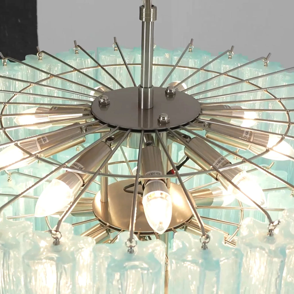Murano Blue Glass Tubes Chandelier