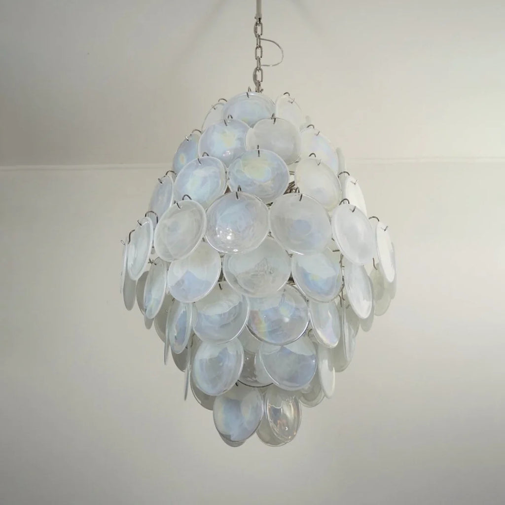 Huge Vintage Murano White Disks Chandelier