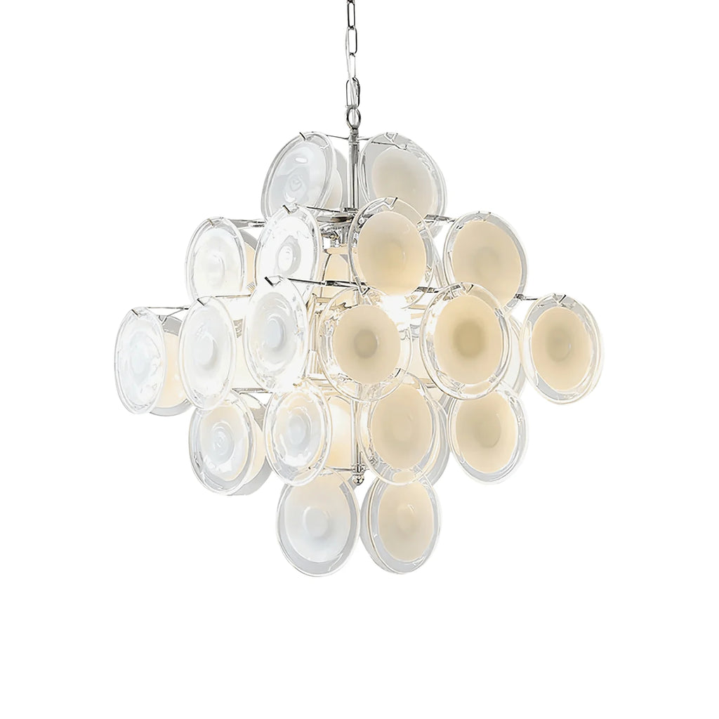 Round White Transparent Glass Disc Chandelier