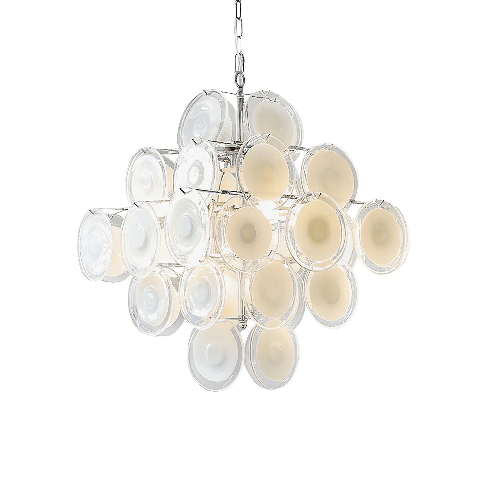 Round White Transparent Glass Disc Chandelier