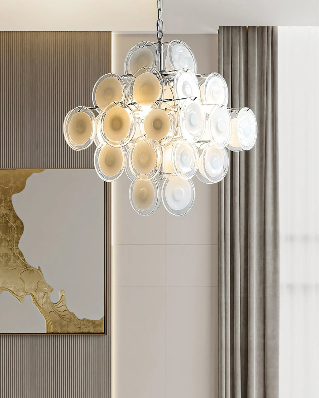 Round White Transparent Glass Disc Chandelier