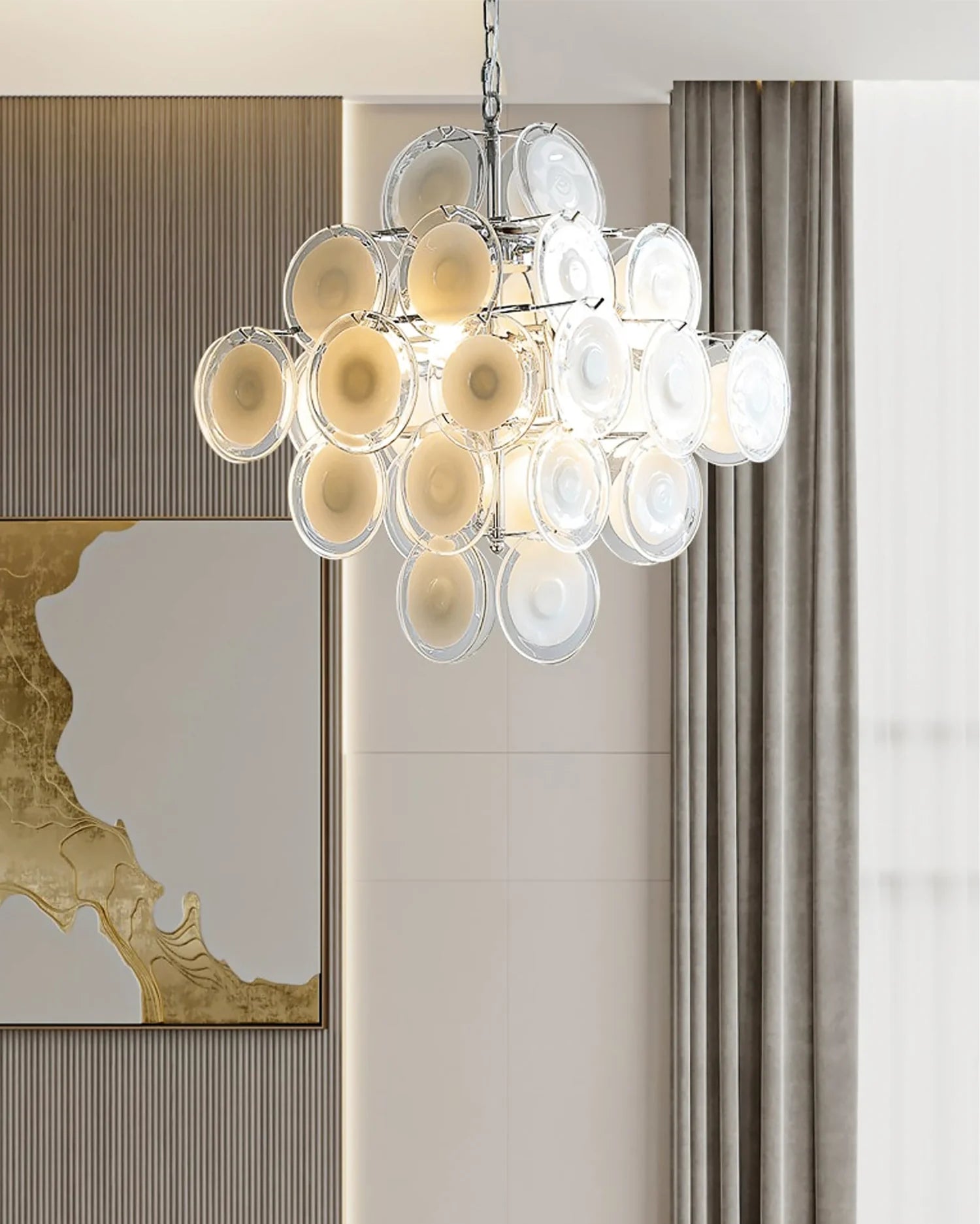 Round White Transparent Glass Disc Chandelier