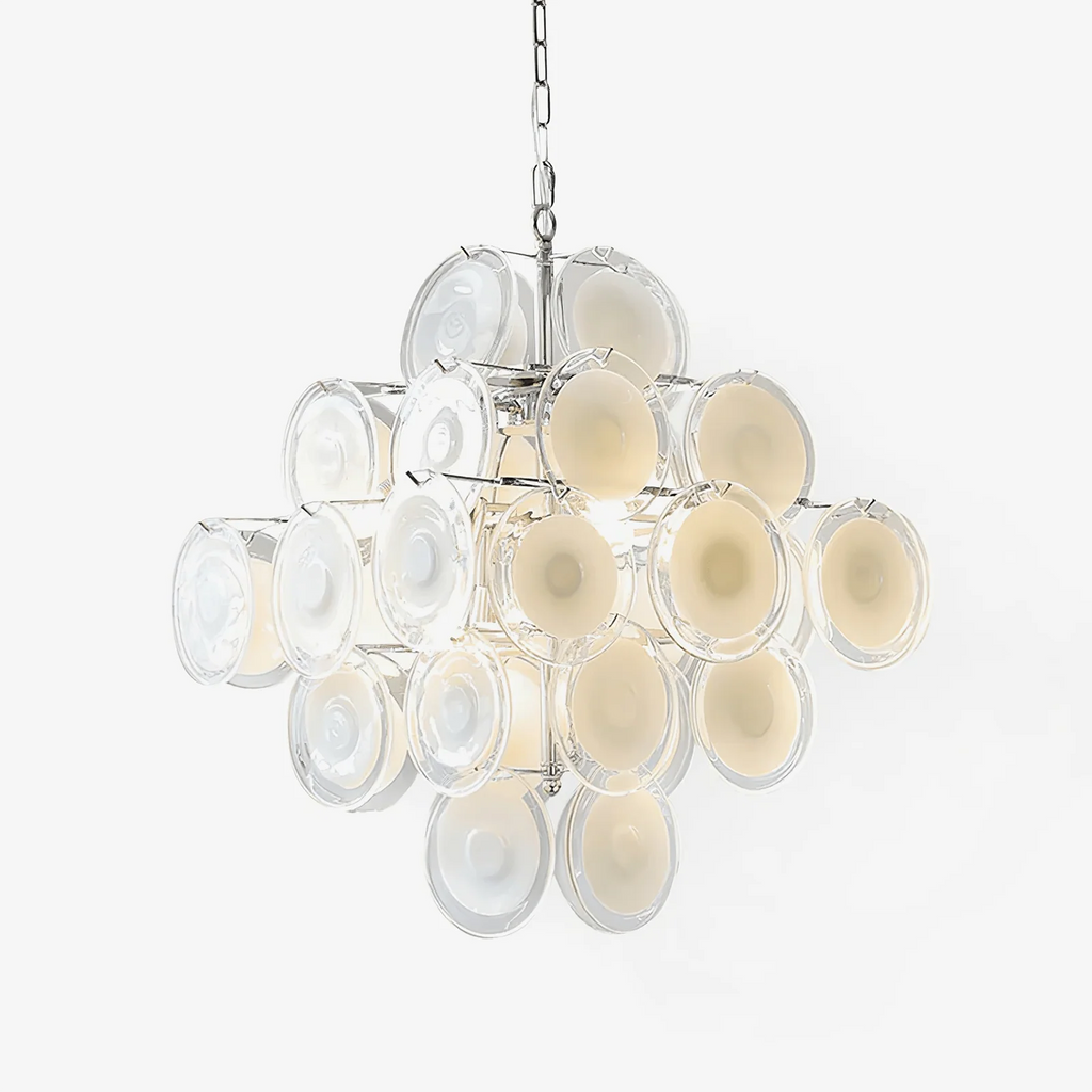 Round White Transparent Glass Disc Chandelier