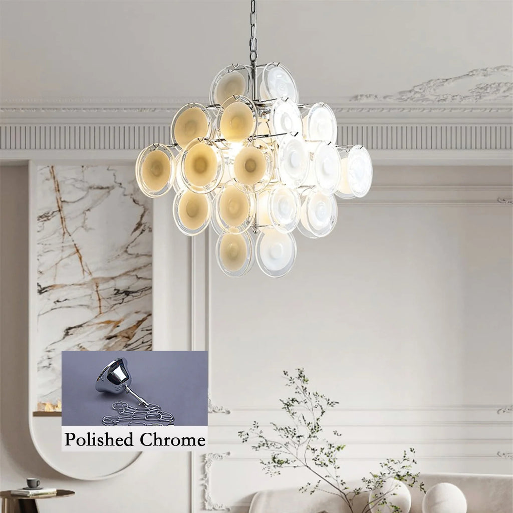 Round White Transparent Glass Disc Chandelier