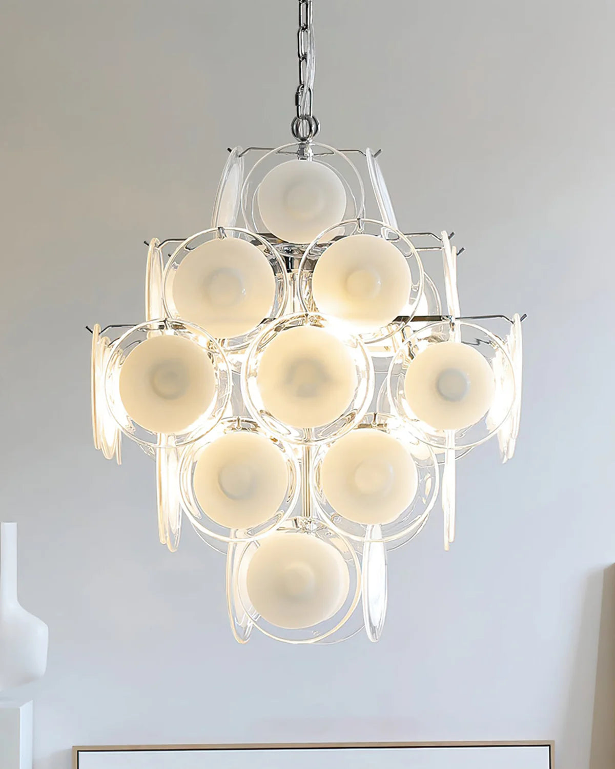 Round White Transparent Glass Disc Chandelier