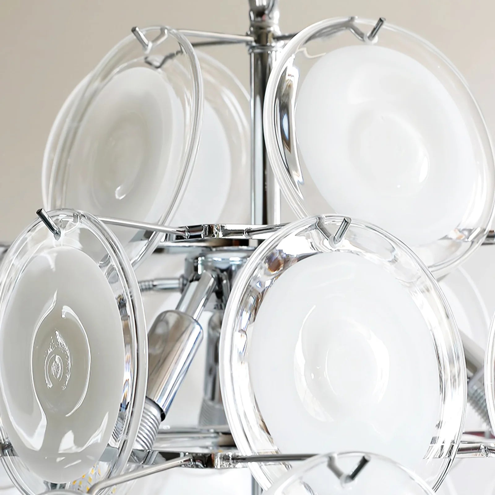 Round White Transparent Glass Disc Chandelier