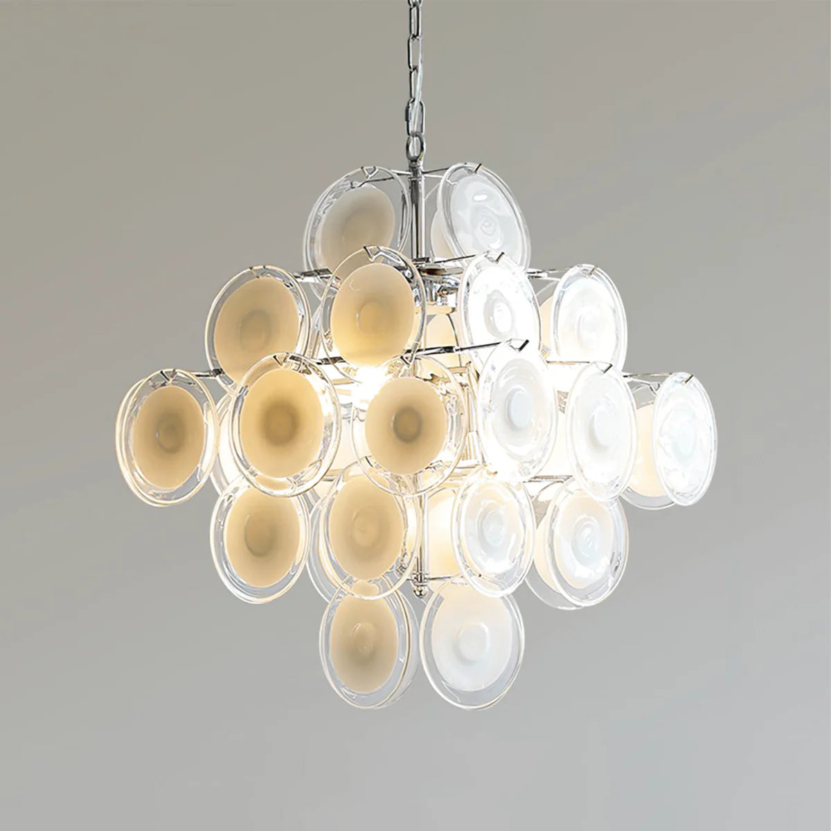 Round White Transparent Glass Disc Chandelier