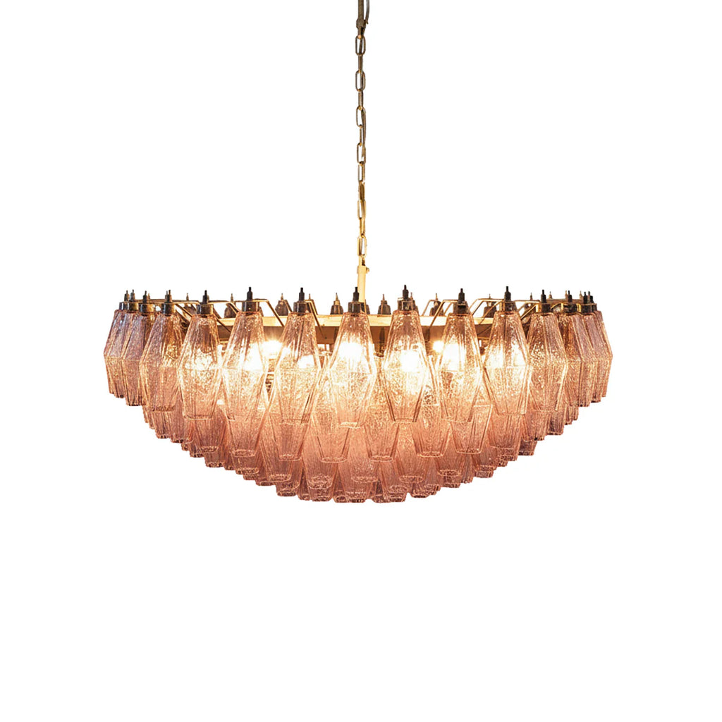 Pink Murano Rhombus Faceted Glass Chandelier