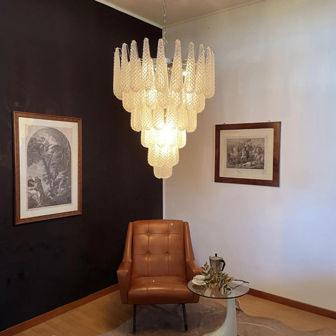 Vintage Transparent Murano Glass Petals Drop Chandelier