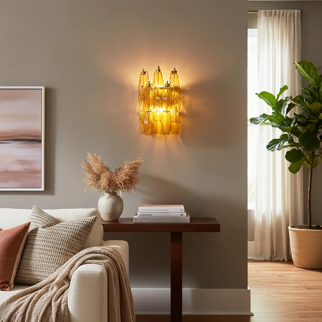 Murano Poliedri Amber Glass Wall Sconces