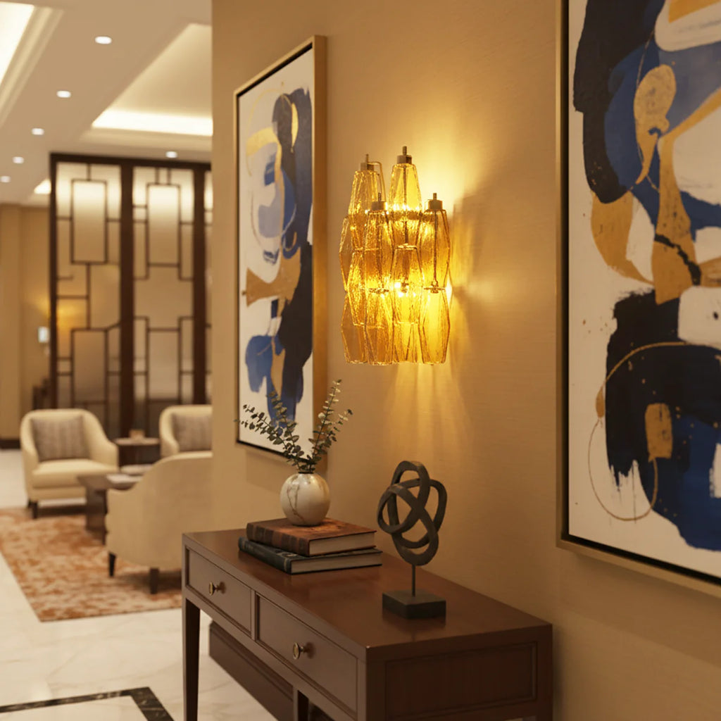 Murano Poliedri Amber Glass Wall Sconces