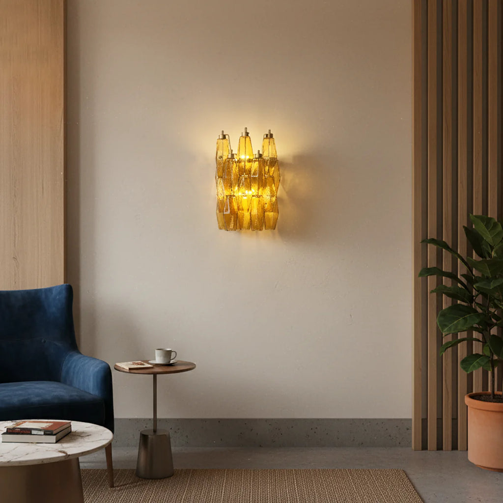 Murano Poliedri Amber Glass Wall Sconces