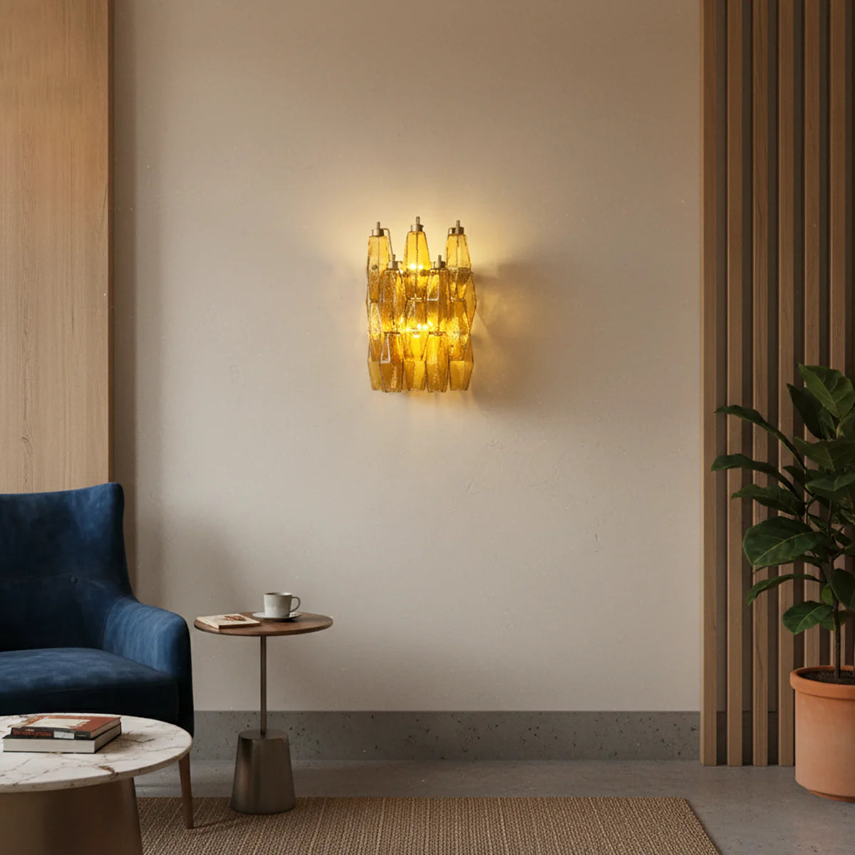 Murano Poliedri Amber Glass Wall Sconces