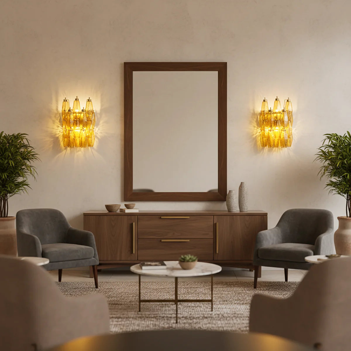 Murano Poliedri Amber Glass Wall Sconces