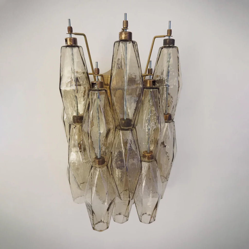 Polyhedral Smoked Hand-blown Glass Wall Lamp