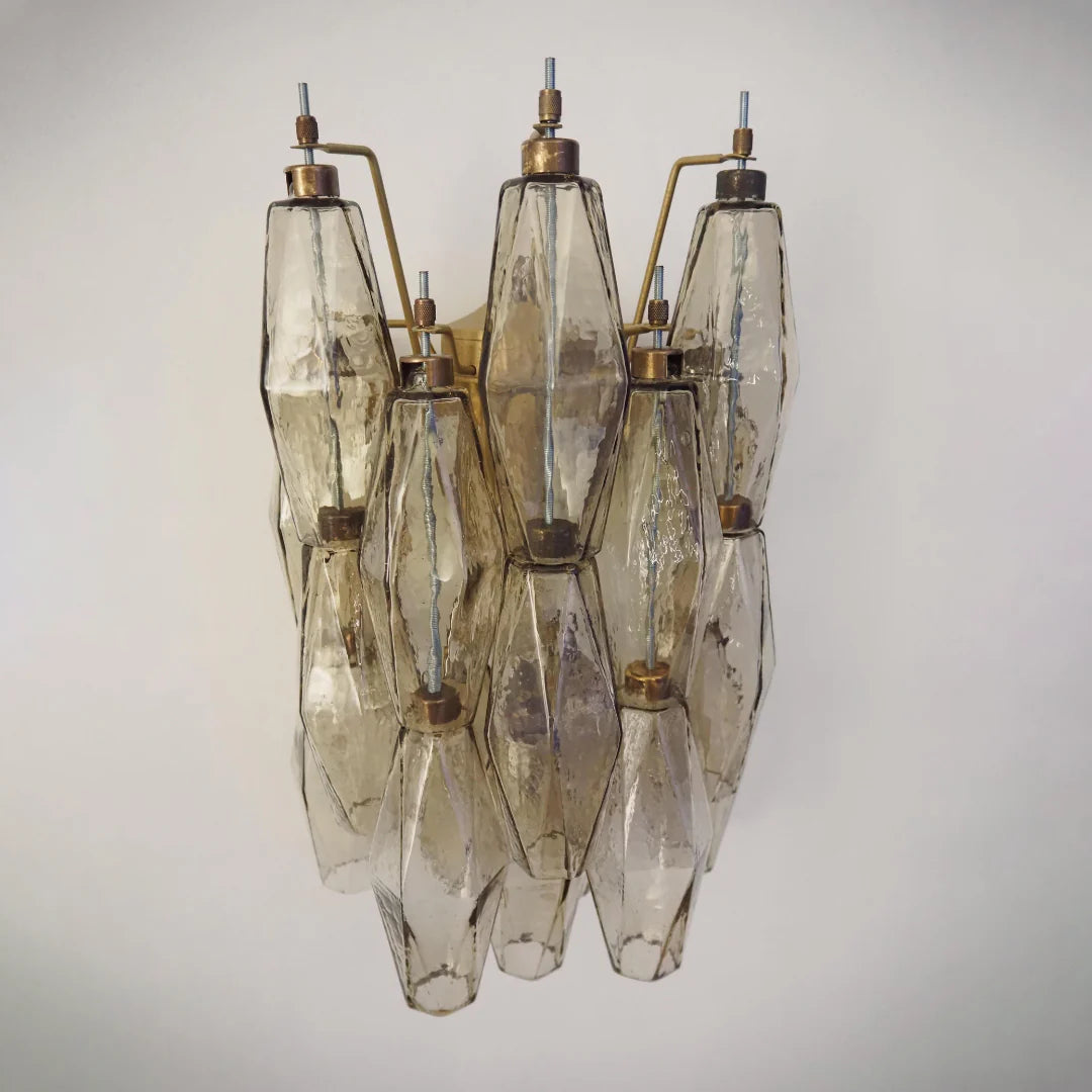 Polyhedral Smoked Hand-blown Glass Wall Lamp