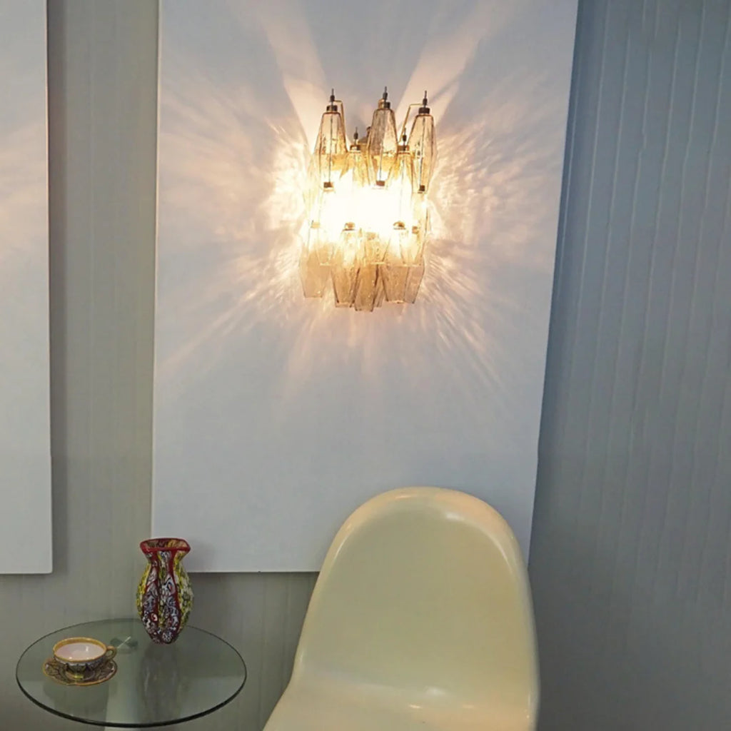 Polyhedral Smoked Hand-blown Glass Wall Lamp