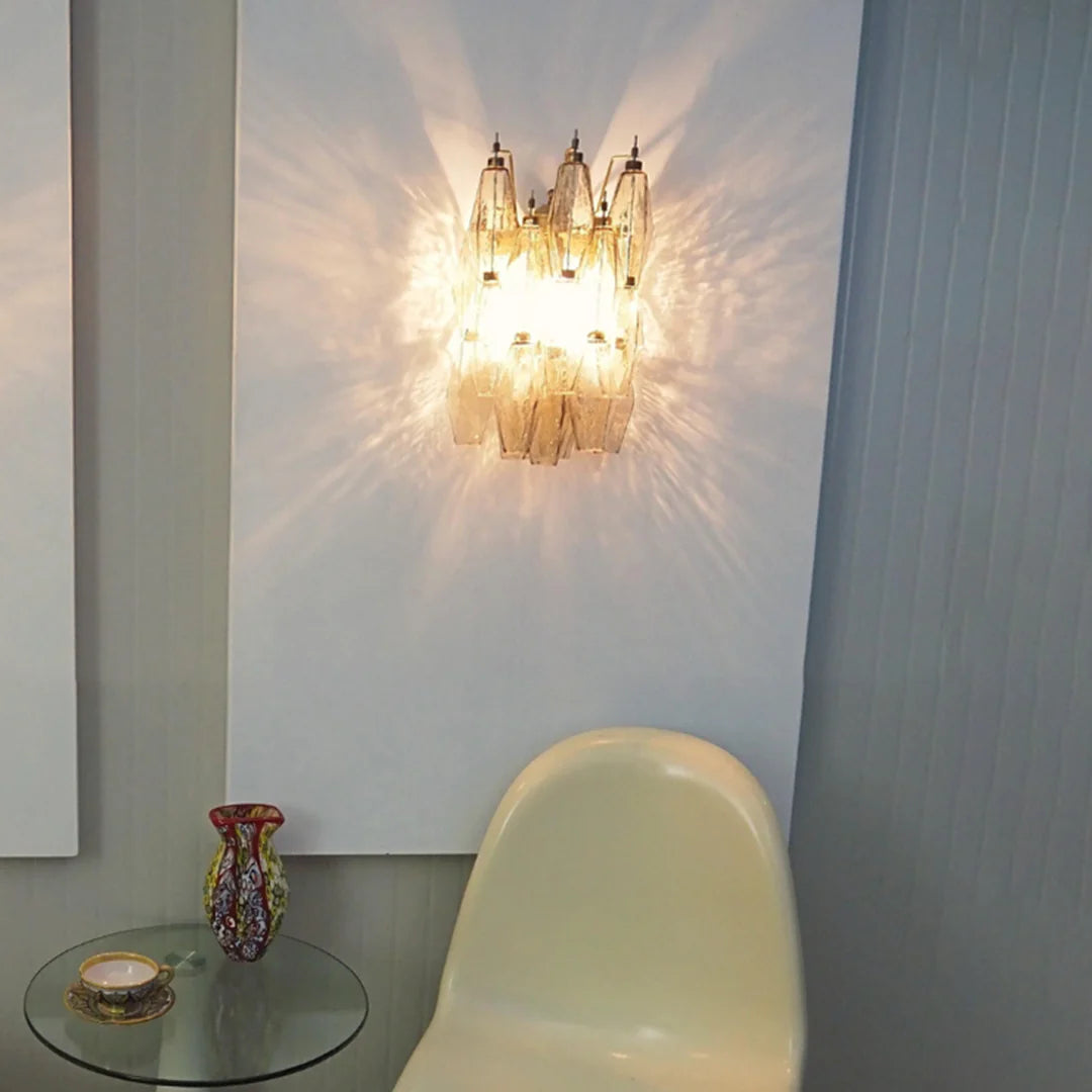 Polyhedral Smoked Hand-blown Glass Wall Lamp