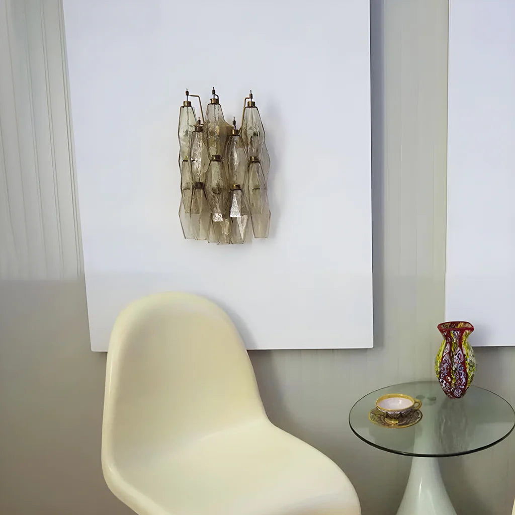 Polyhedral Smoked Hand-blown Glass Wall Lamp
