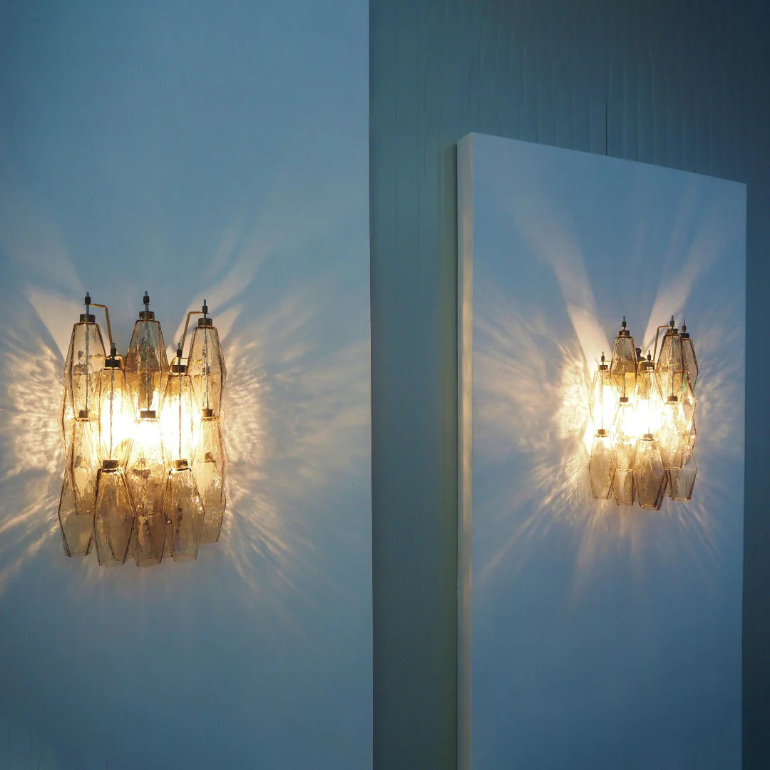Polyhedral Smoked Hand-blown Glass Wall Lamp