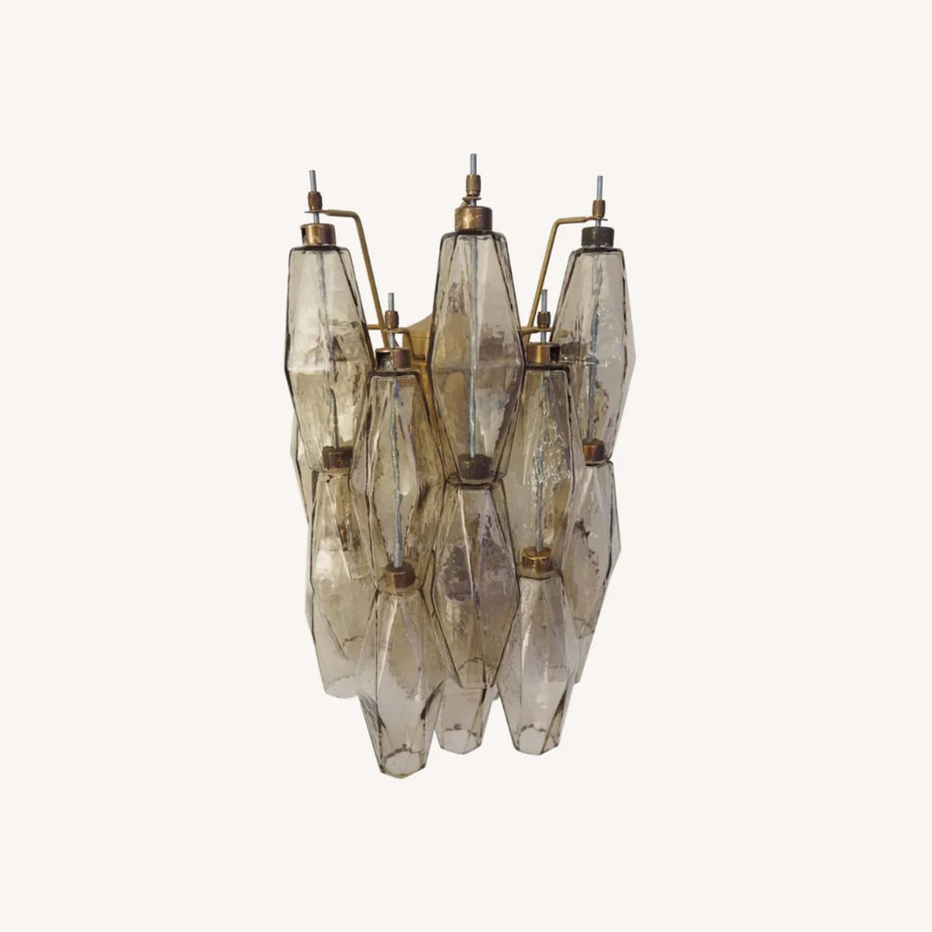 Polyhedral Smoked Hand-blown Glass Wall Lamp
