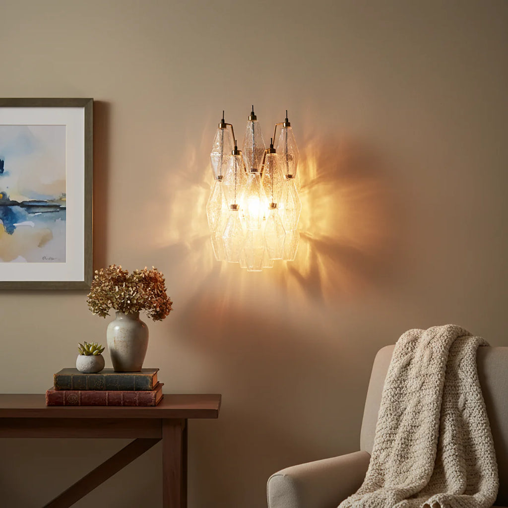 Murano Poliedri Transparent Glass Wall Sconces