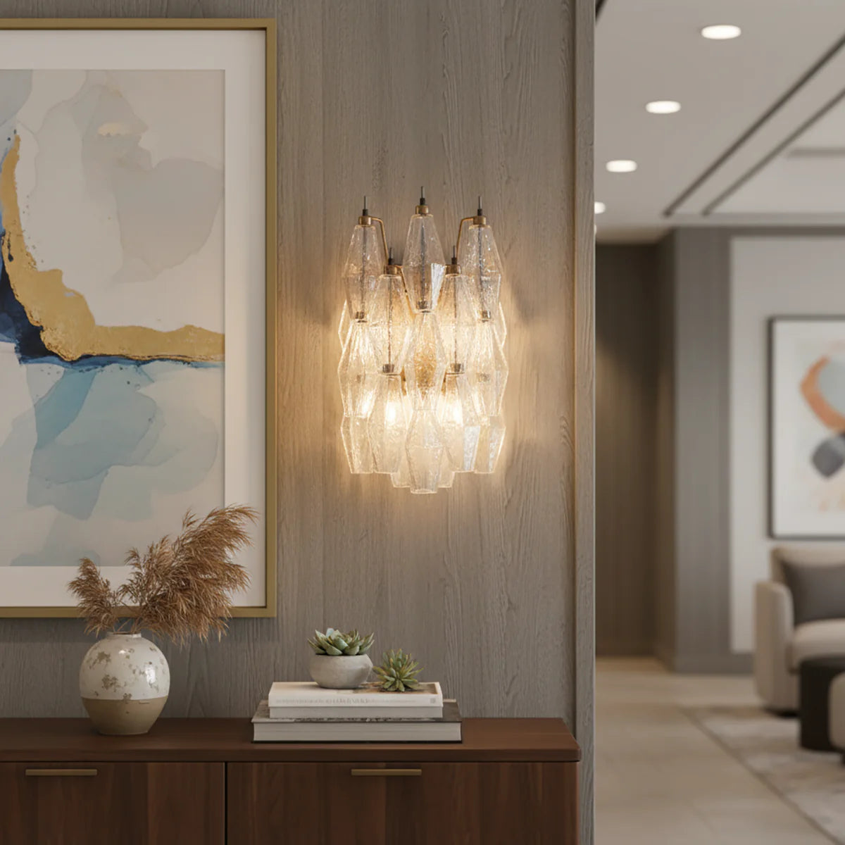 Murano Poliedri Transparent Glass Wall Sconces