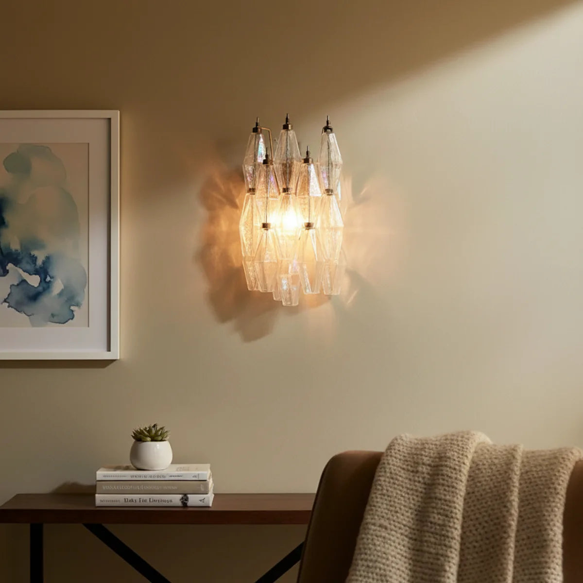 Murano Poliedri Transparent Glass Wall Sconces
