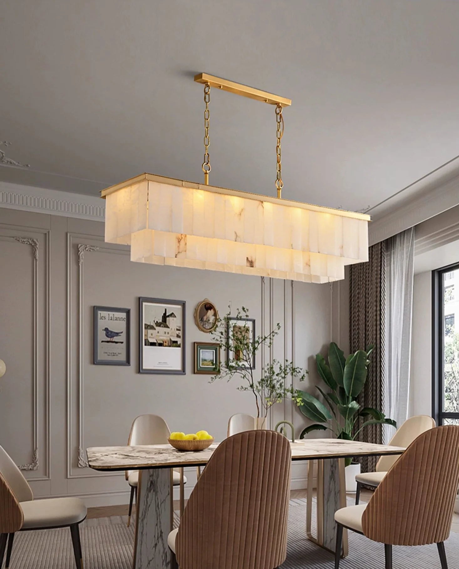 Natural Alabaster Dining Room Chandelier