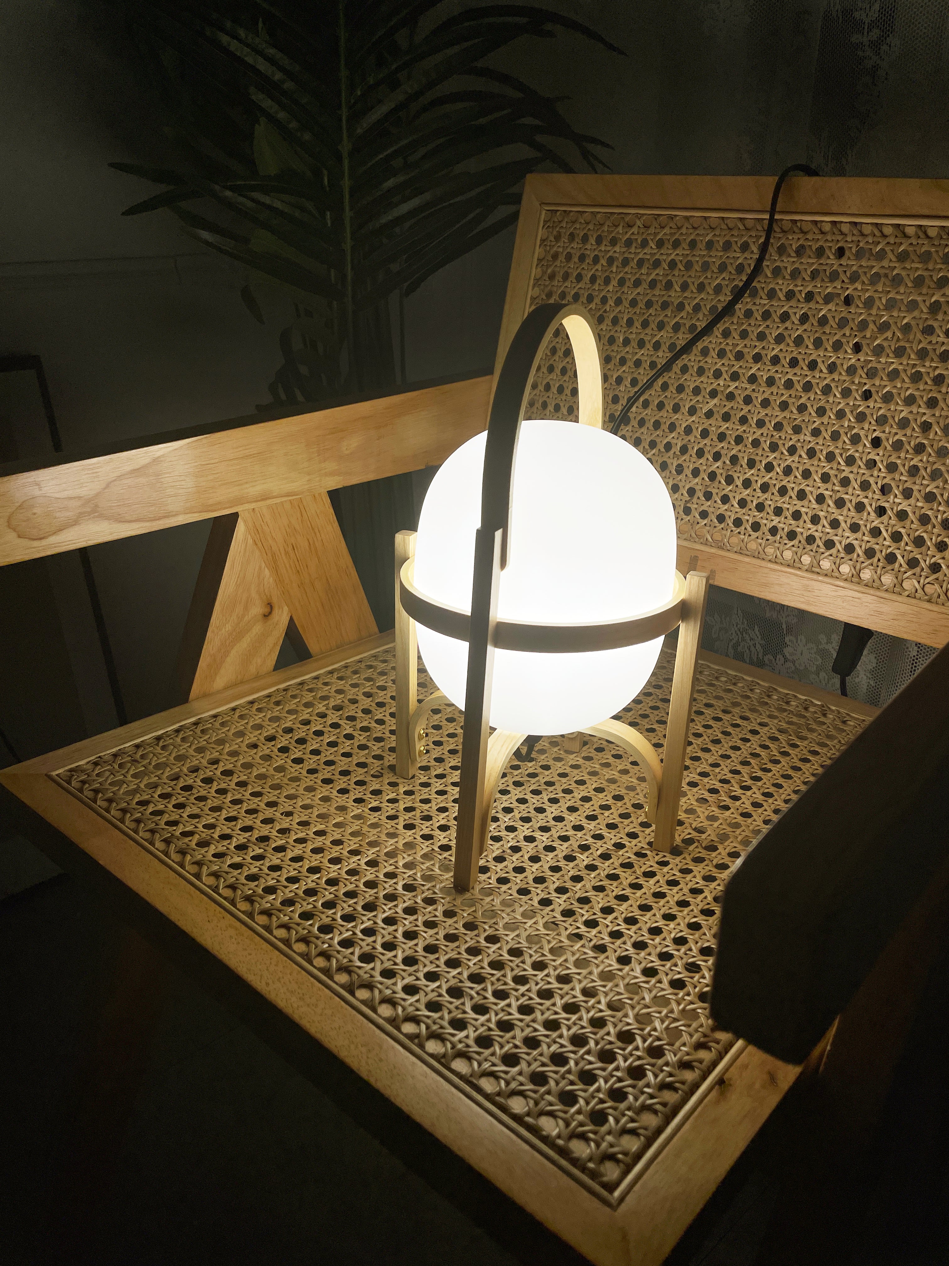 Portable Wood Lantern Glass Table Lamp