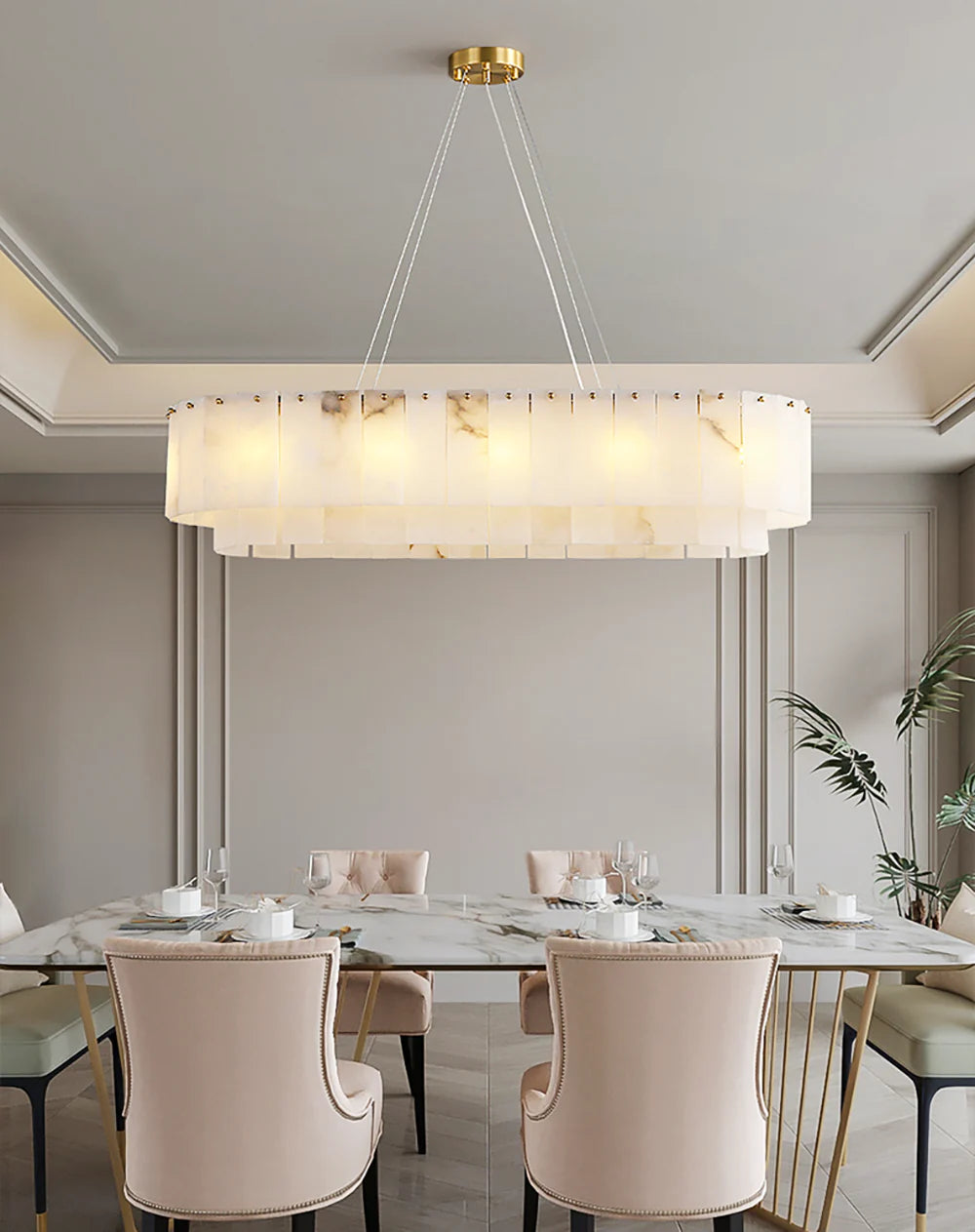 Rectangular Linear Alabaster Chandelier