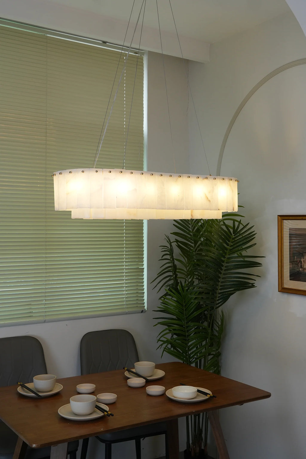 Rectangular Linear Alabaster Chandelier