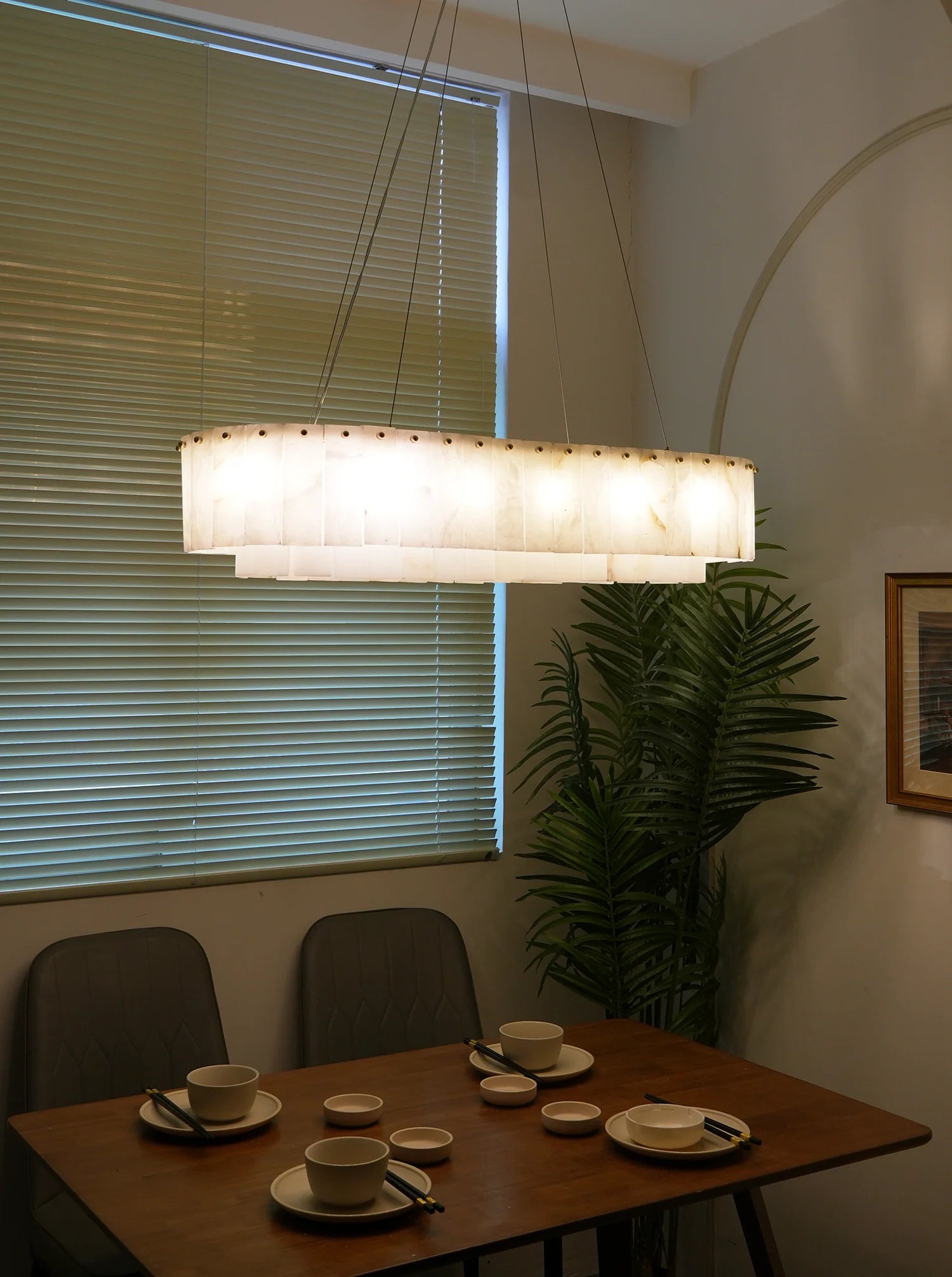 Rectangular Linear Alabaster Chandelier