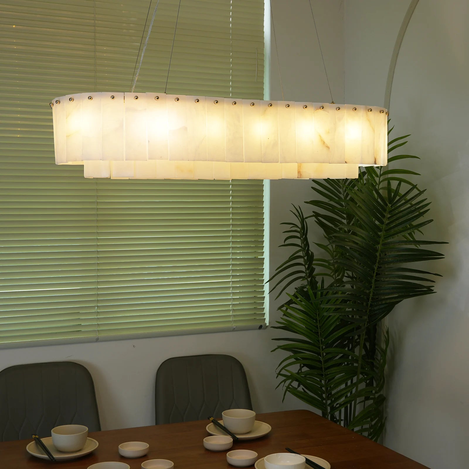Rectangular Linear Alabaster Chandelier