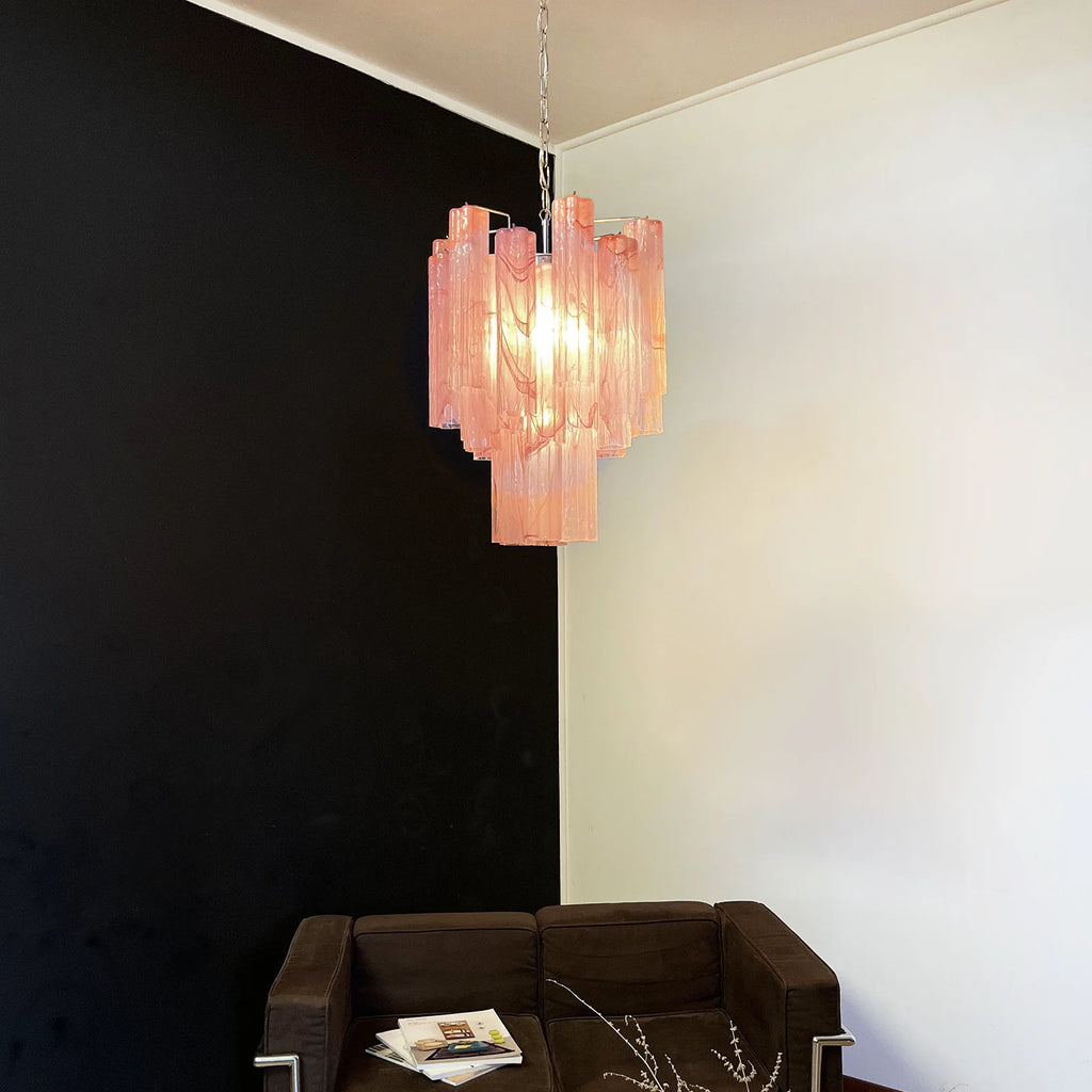 Red Cloud-Patterned Glass Chandelier
