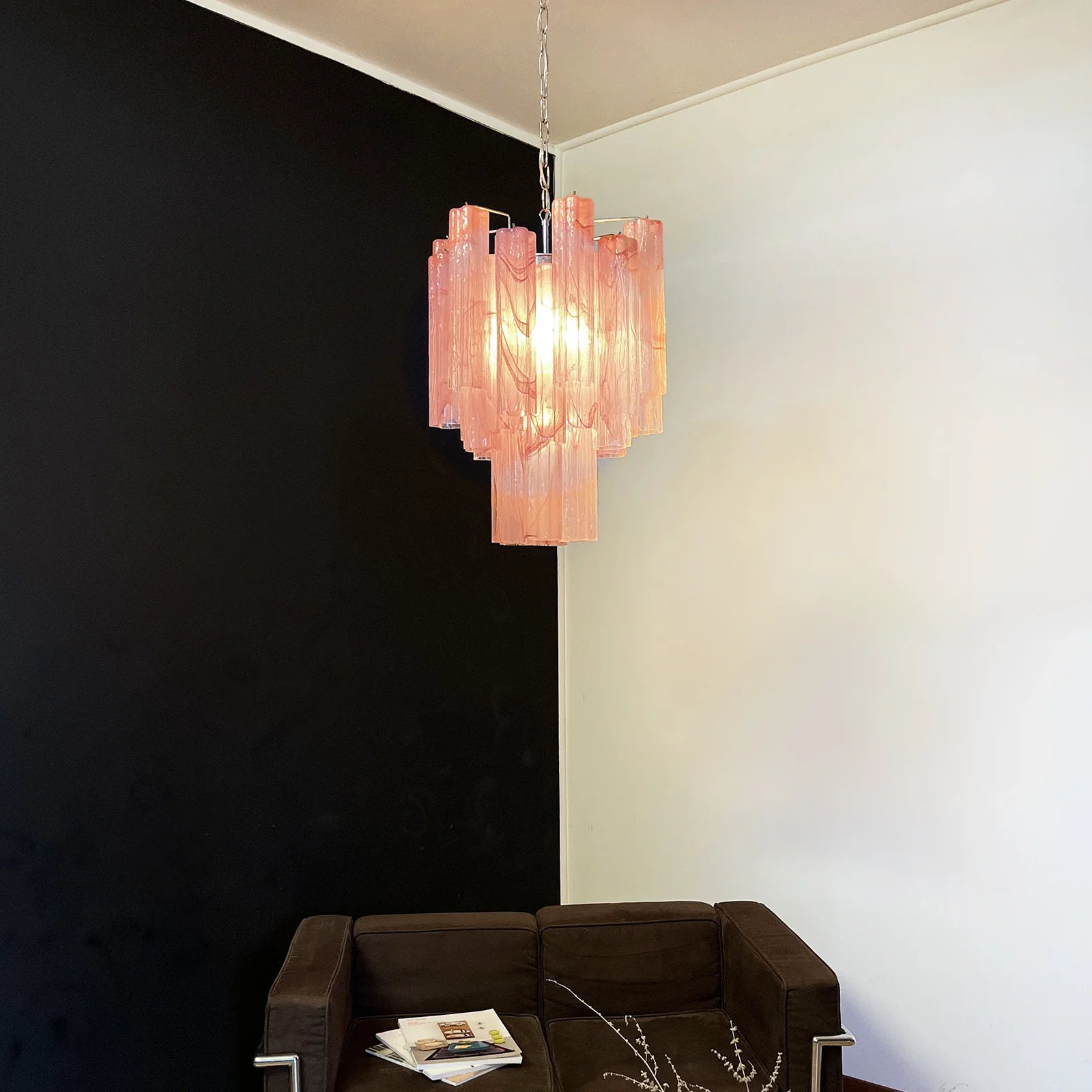 Red Cloud-Patterned Glass Chandelier