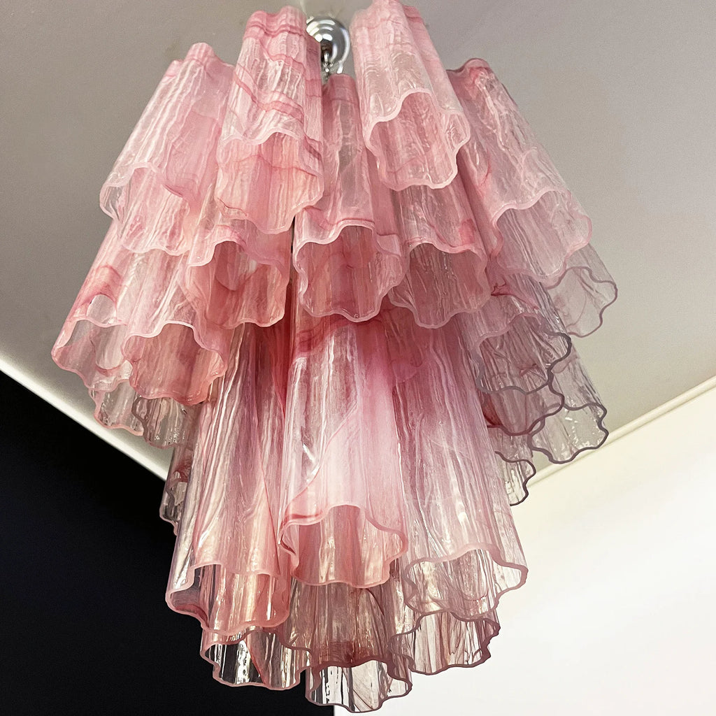 Red Cloud-Patterned Glass Chandelier