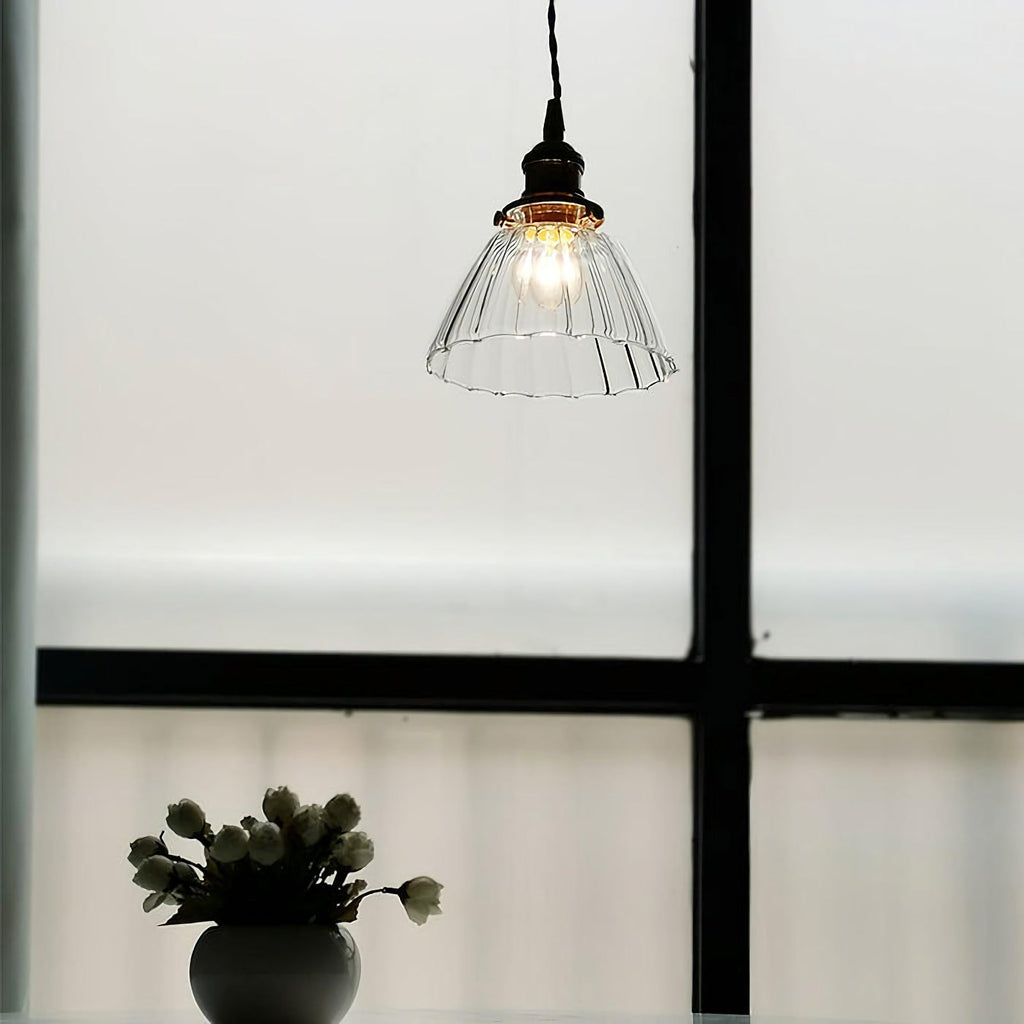 Retro Ribbed Glass Pendant Light